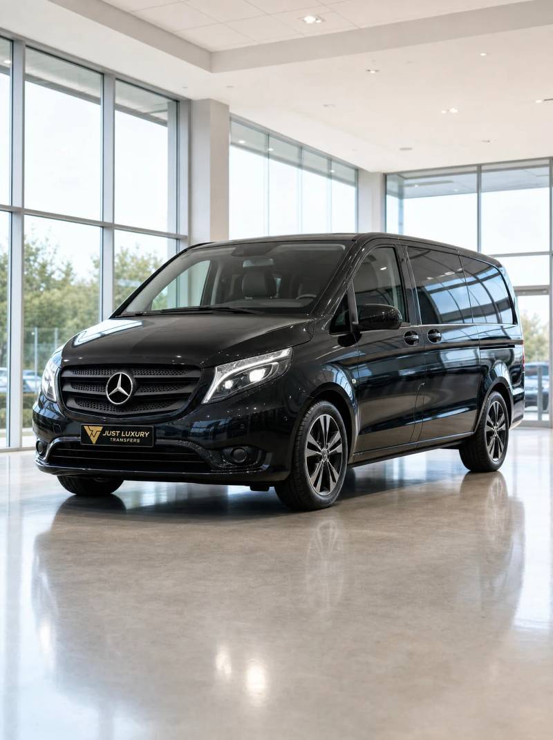 Black Mercedes Vito — private van transfer up to 6 passengers, Just Luxury Transfers Agadir