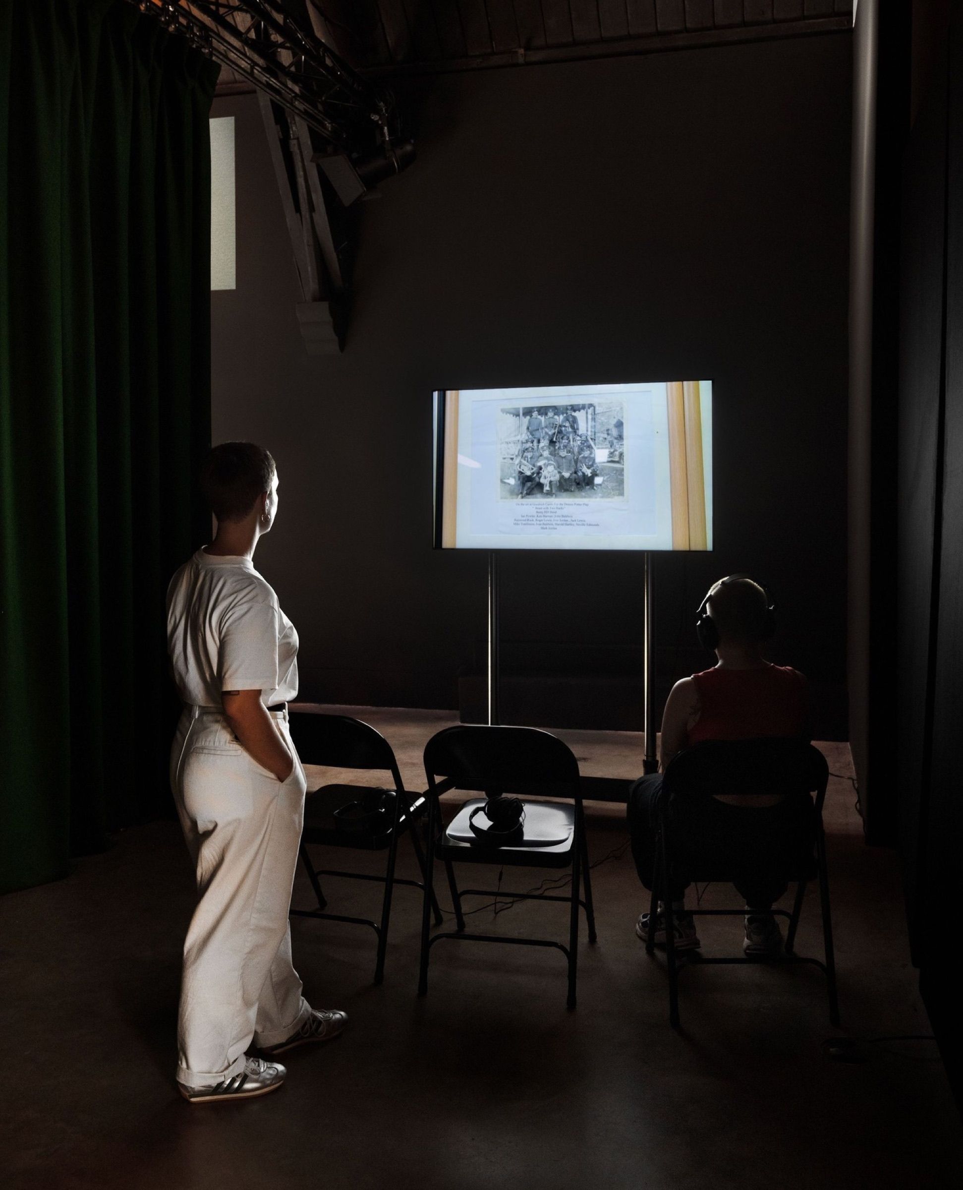 Audio, lighting, and projection systems active in the gallery