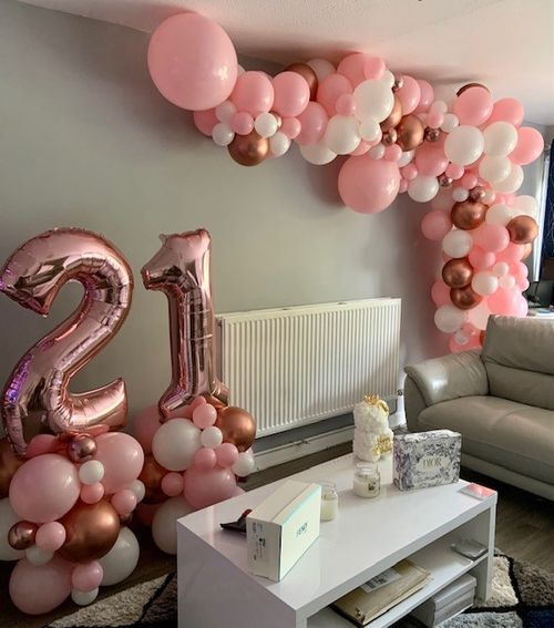 21st Organic Pink Balloon Arch and Numbers