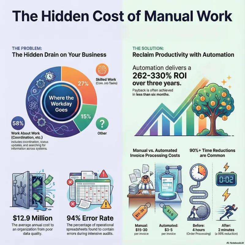 infographic showing the hidden cost of manual work with verified statistics for 2026