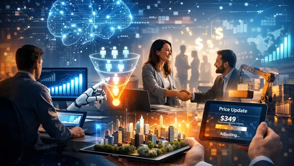 image showing the future of ai-driven revenue for growth and scalable sales showing people, businesses, and AI.