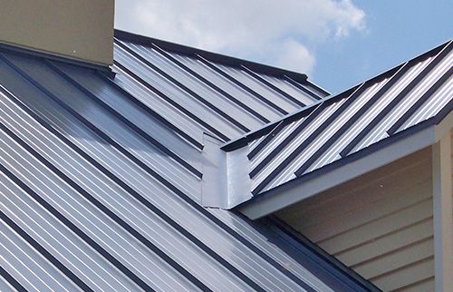 Metal roofing panels on a residential roof