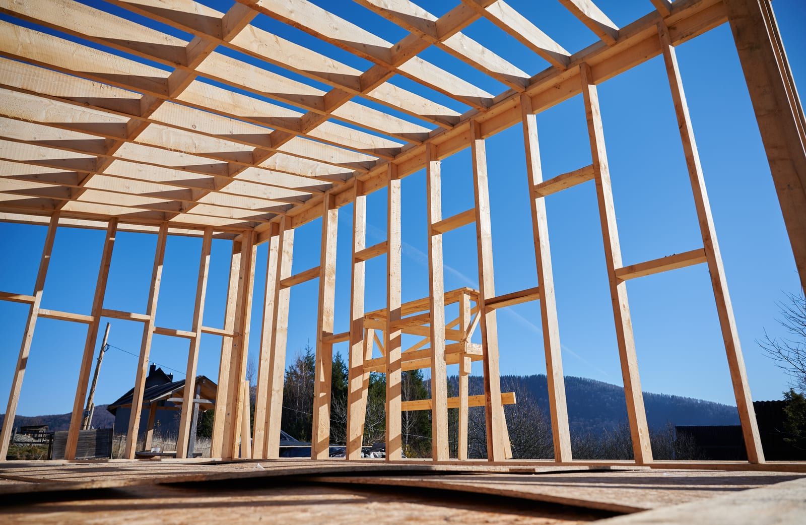 Wood frame of a house under construction