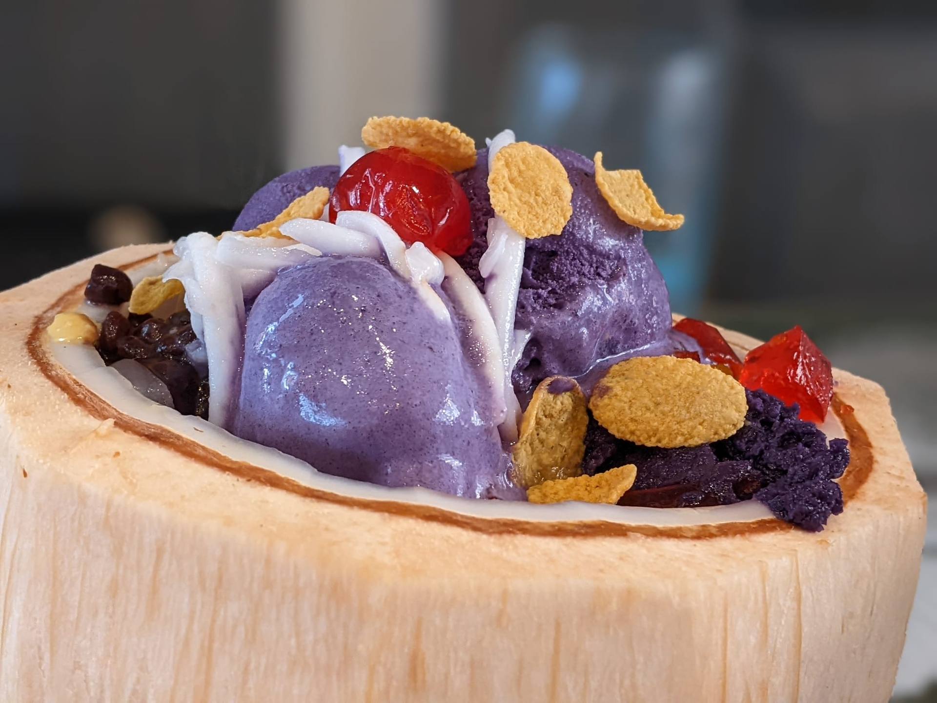 Halo-halo—Filipino layered dessert with shaved ice and colourful toppings