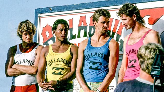 (L to R) Tom Curren, Tony Moniz, Barton Lynch, Mark Richards, 1985 Billabong Pro, Sunset Beach