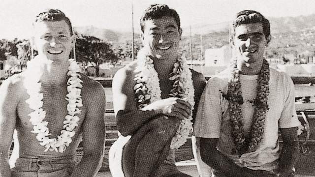 Honolua Bay pioneers (L to R) Wally Froiseth, Russ Tataki, and George Downing