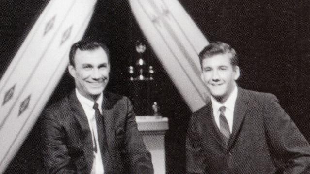 Greg MacGillivray, right, on set of Surf's Up TV show, around 1965
