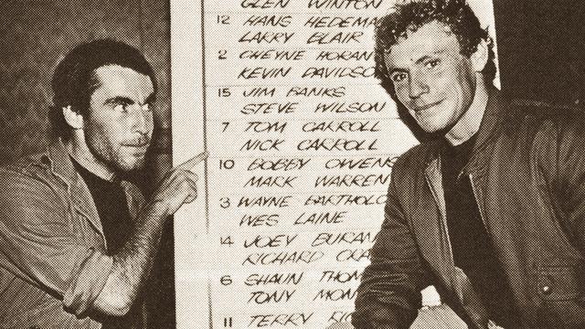 Nick Carroll (left) and brother Tom, 1982