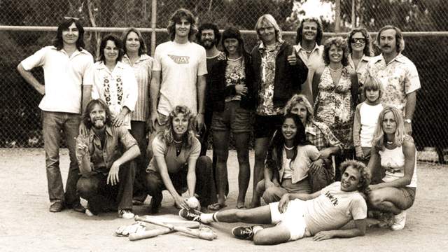 Bob Mignogna, front, at 1975 Surfing staff softball game. Photo: Paul Chapey