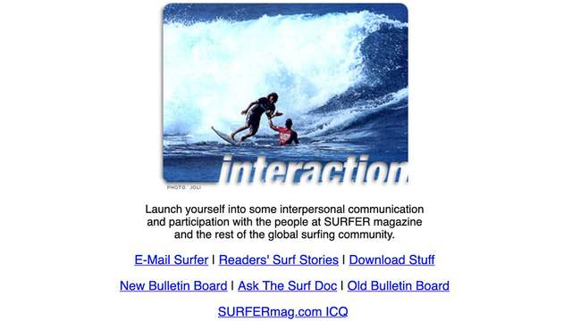 SURFER Magazine website homepage, 1996