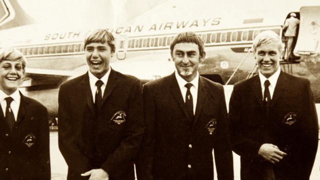 (L to R) Shaun Tomson, Michael Tomson, John Whitmore, Jon Paarman, 1970