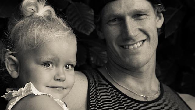 Bede Durbidge and daughter. Photo: Ryan Craig