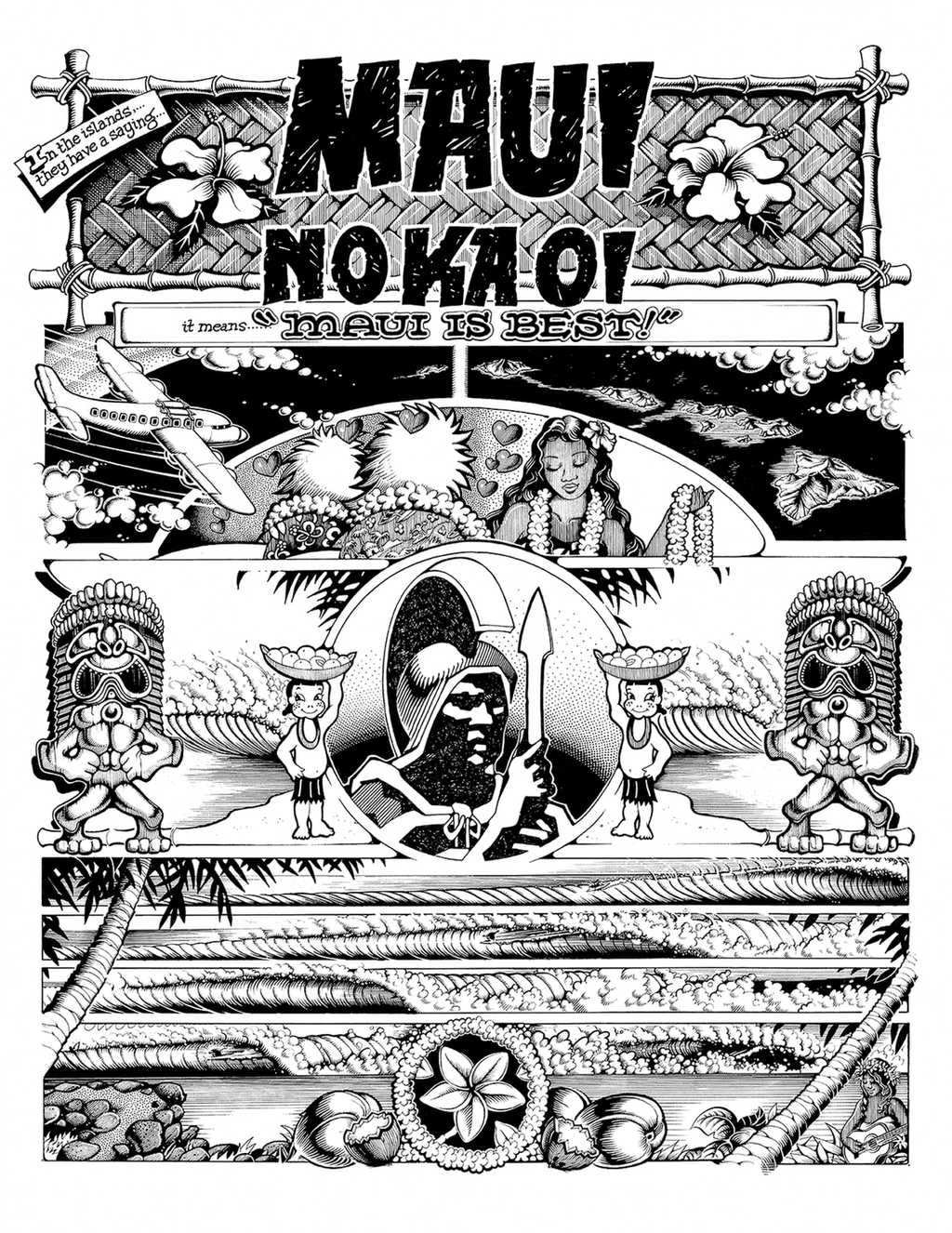 Maui No Ka Oi surf cartoon by Rick Griffin
