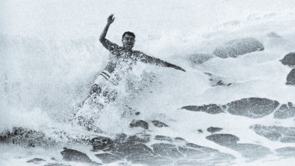 JJ Moon wipes out on a frothy wave in Southern California. 