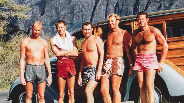 Bud Browne, second from left, Makaha, around 1964