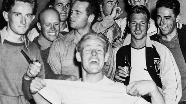Palos Verdes Surf Club Party, early 1940s; Gard Chapin in white T-shirt. Photo: Doc Ball