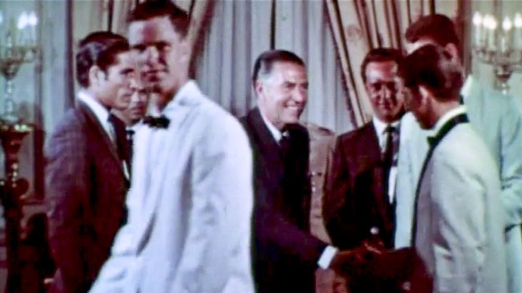 Richard Harbour, in white dinner jacket, at 1965 world surfing championships reception, lima, Peru.