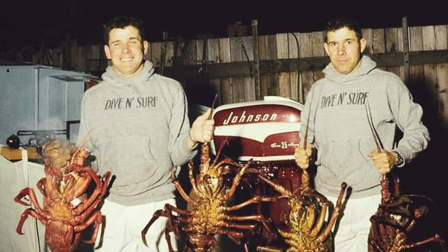 The Meistrell brothers and lobster catch, late '50s