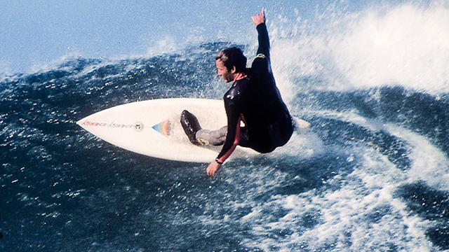 Simon Anderson rides a Thruster at Jeffreys Bay. Photo: Pat Flanagan