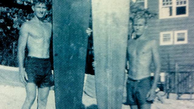 Dickie Cross (right), 1943, a few months before he drowned at Waimea Bay