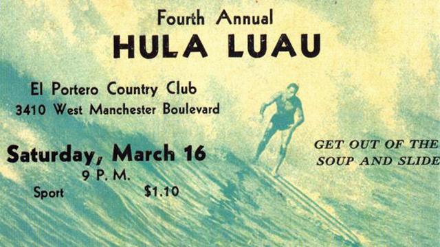 Cliff Tucker featured in Palos Verdes Surfing Club party invitation