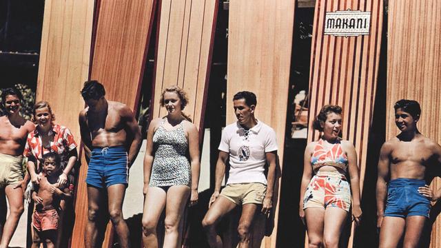 Pacific System Homes surfboards in Waikiki, 1937. Photo: Richard Stewart