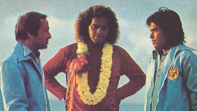 1973 Duke, left to right: ABC's Jim McCay, Clyde Aikau, Reno Abellira. Photo: Dan Merkel