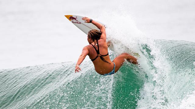 Carissa Moore on a Biolos-shaped board, 2012. Photo: Brent Bielmann