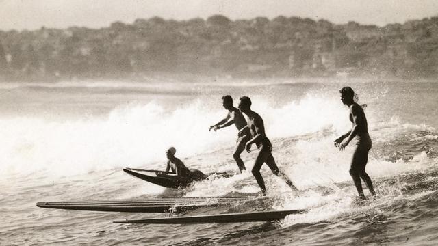 Bob Evans, right, Manly Beach, around 1955. Photo: Ray Leighton