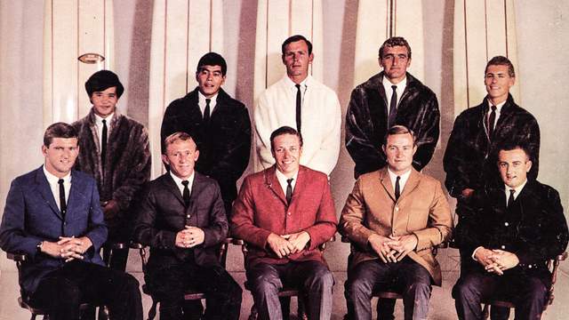 Dewey Weber, front row, second from left; image from a 1966 Surfing magazine cover