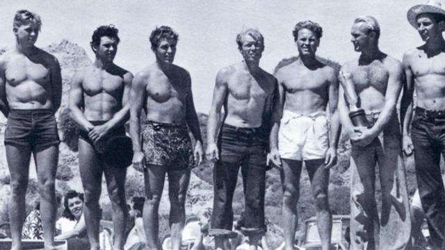 Finalists for 1941 PCSRC, including winner Pete Peterson (with trophy). Photo: Doc Ball