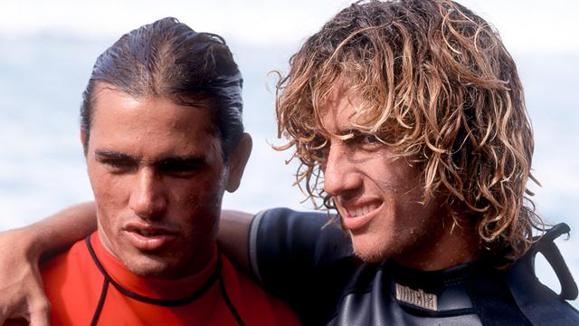 1995 Pipeline Masters semifinalists Kelly Slater and Rob Machado. Photo: JS Callahan