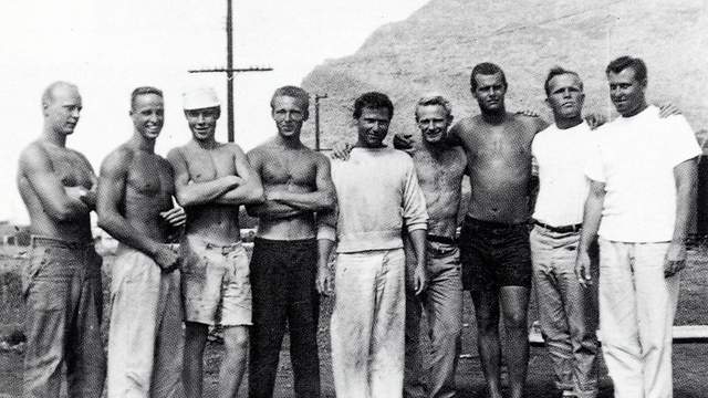 Flippy Hoffman (center, all white), Makaha, around 1954