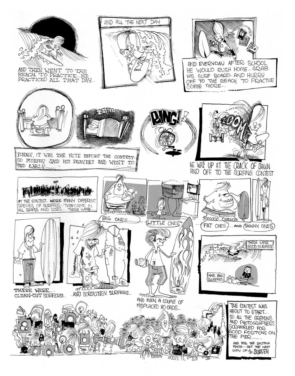 Surf cartoon "Murphy and the Surfing Contest," by surf artist Rick Griffin