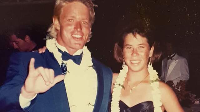 Pauline Menczer and Cheyne Horan, 1988 WCT year-end banquet, Honolulu