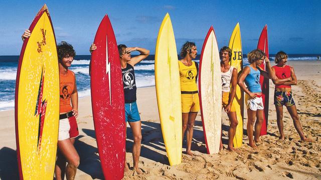 Paul Naude, third from right, 1976 Pipeline Masters finals. Photo: Dan Merkel / A-Frame