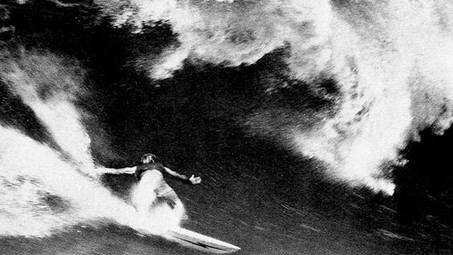 Jackie Dunn, closeout tube at Pipeline, 1975. Photo: Jeff Divine