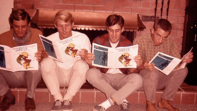 RIck Griffin (second from left) and friends, with 1962 Murphy issue of SURFER