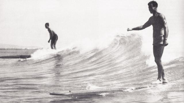 Tom Blake, right, 1930s