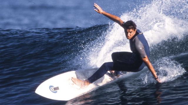 Matt Warshaw on a Bradbury-shaped board, Trestles, 1988. Photo: Robert Beck