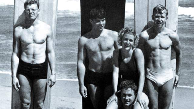 Mary Ann Hawkins with members of the Palos Verdes Surf Club, 1938. Photo: Doc Ball