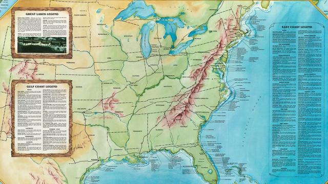 East and Gulf Coast Surfing Map, from Mountain and Sea Books