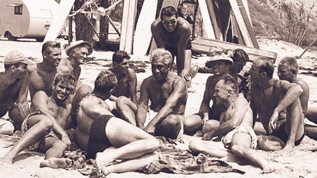 Pop Proctor, in hat, third from left, San Onofre, 1948