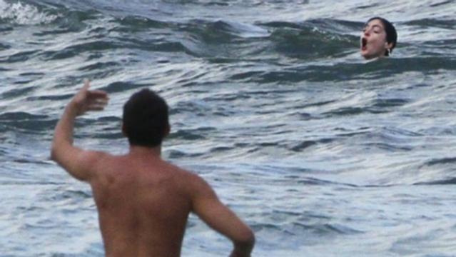 Actress Anne Hathaway caught in a riptide, Hawaii, 2014