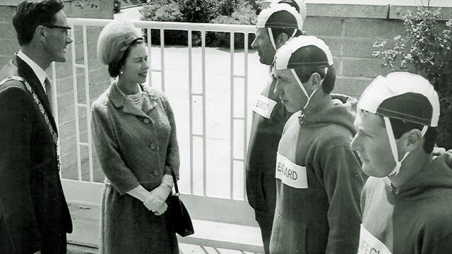 Paul Holmes, second from right, and Queen Elizabeth II, 1956