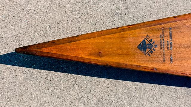 Tail section of hollow surfboard, 1930s