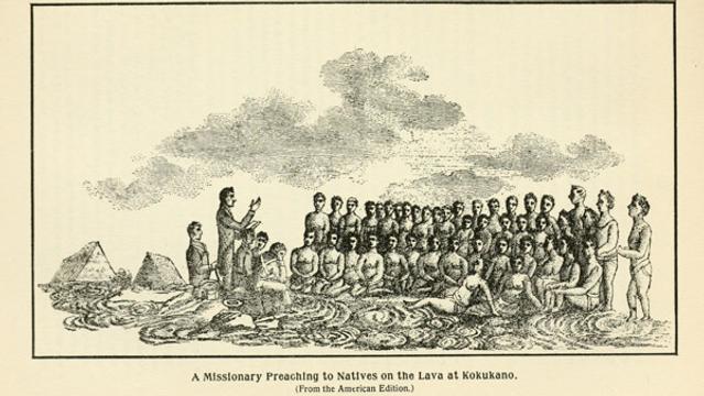 Missionary sermonizing to Hawaiians