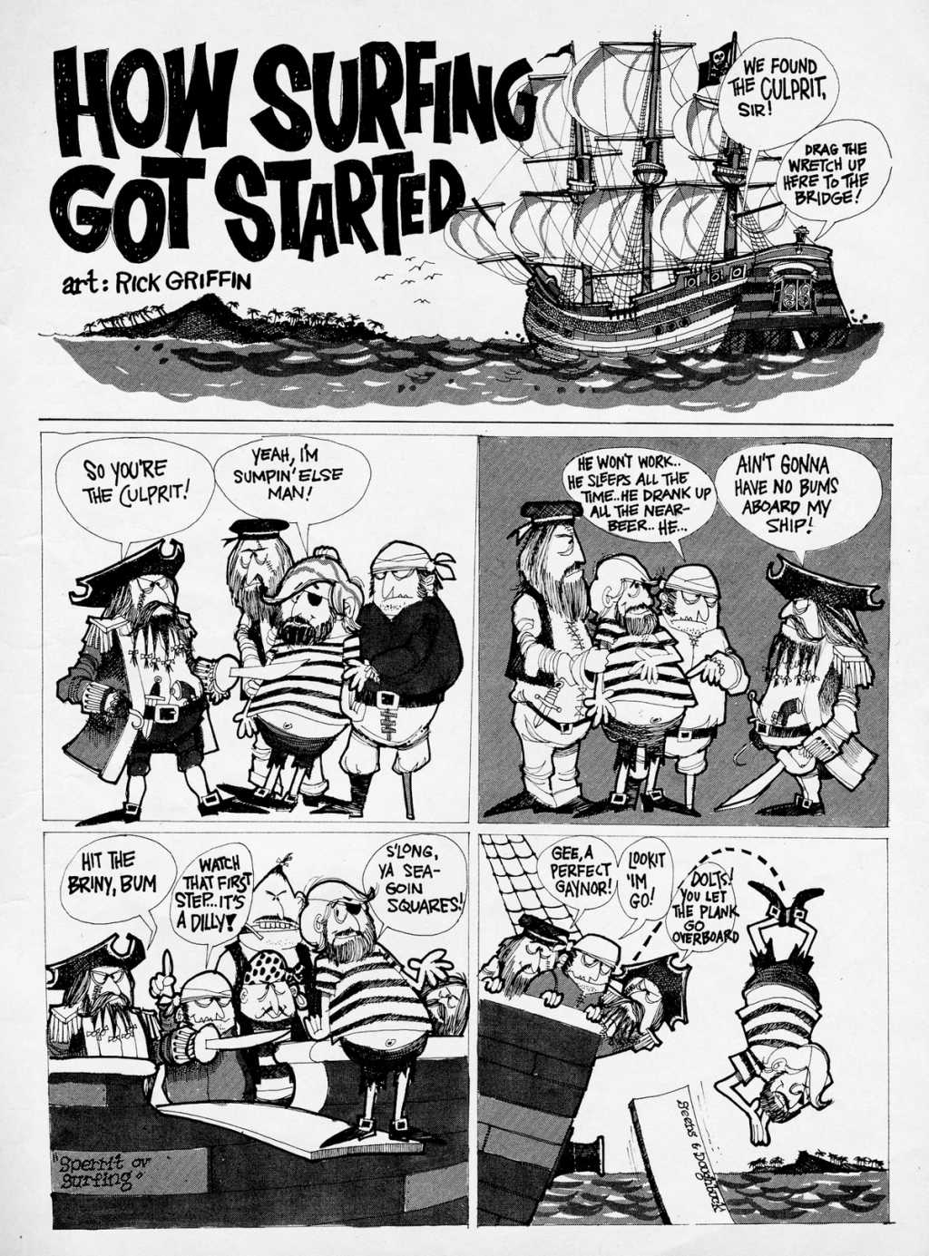 How Surfing Got Started cartoon by surf artist Rick Griffin