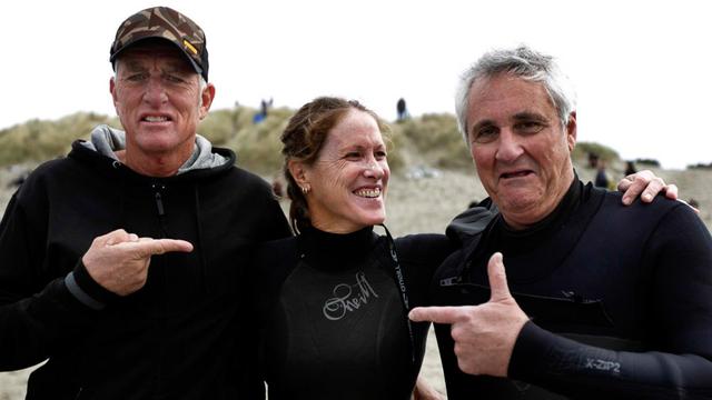 (L to R) Mark Cunningham, Judith Sheridan, Bruce Jenkins, Ocean Beach, SF, 2011. Photo: Paul Chinn