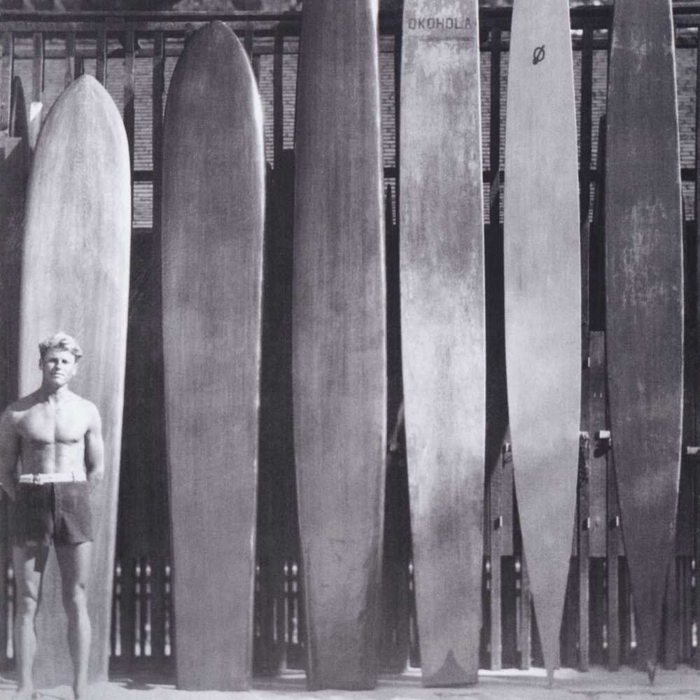 surfer and boardmaker tom blake in waikikki